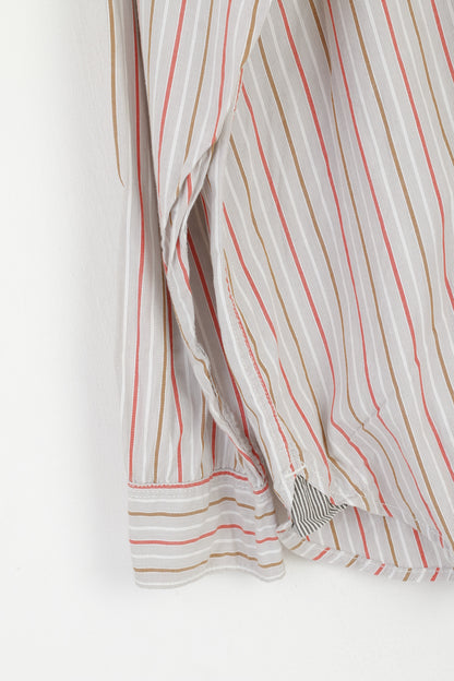 Wrangler Men XL Casual Shirt Beige Striped Cotton Classic Fit Long Sleeve Western Top