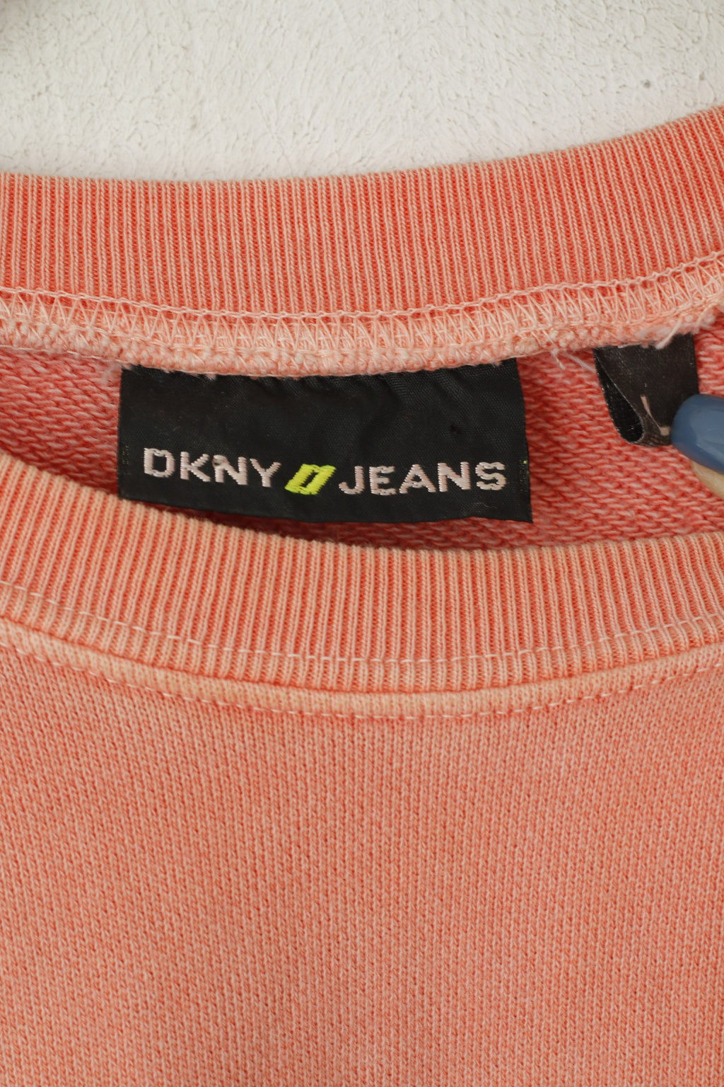 DKNY Jeans Femme L (S) Chemise Pêche Coton Sweat Ras du Cou Logo Haut