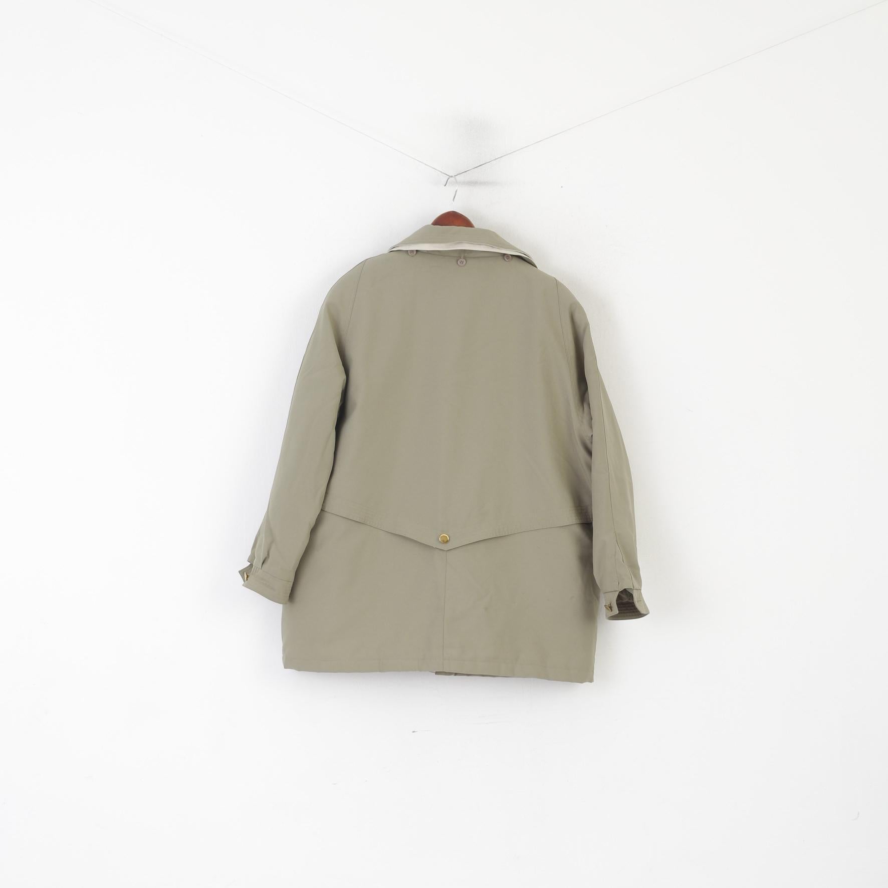 David Barry Women 22 XXL Jacket Khaki Vintage Padded Zip Up Shoulder Pads Top