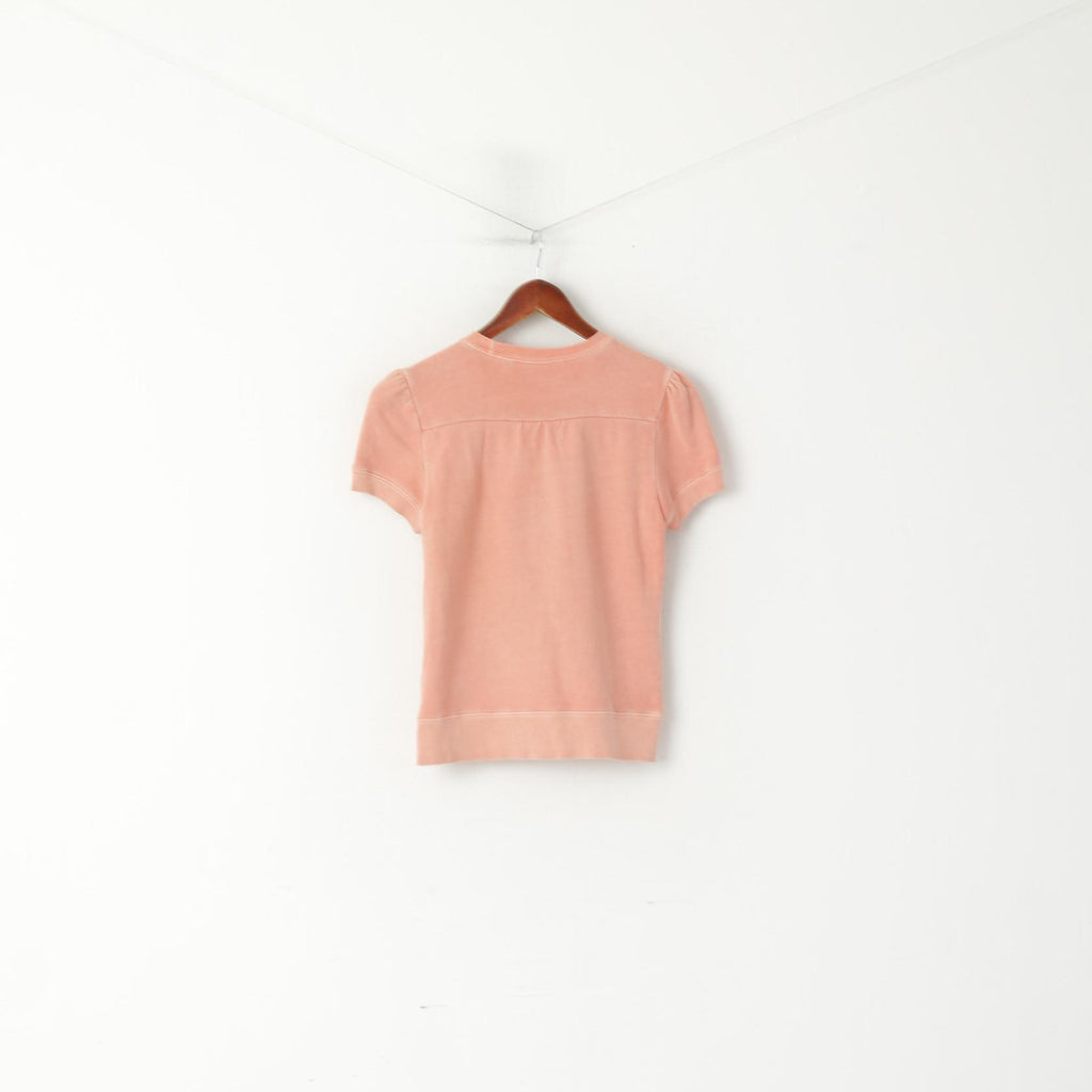 DKNY Jeans Femme L (S) Chemise Pêche Coton Sweat Ras du Cou Logo Haut