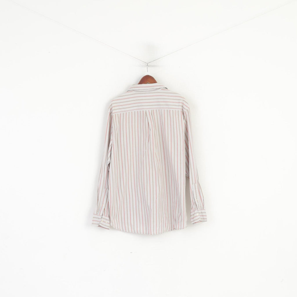 Wrangler Men XL Casual Shirt Beige Striped Cotton Classic Fit Long Sleeve Western Top