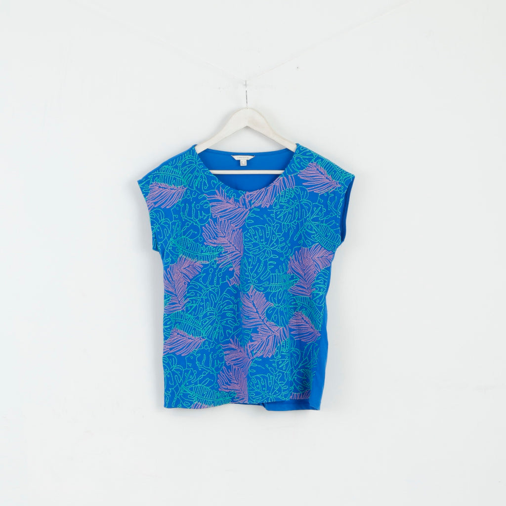 CORTEFIEL Chemise M Femme Haut Col Ras Du Cou En Coton Brodé Bleu