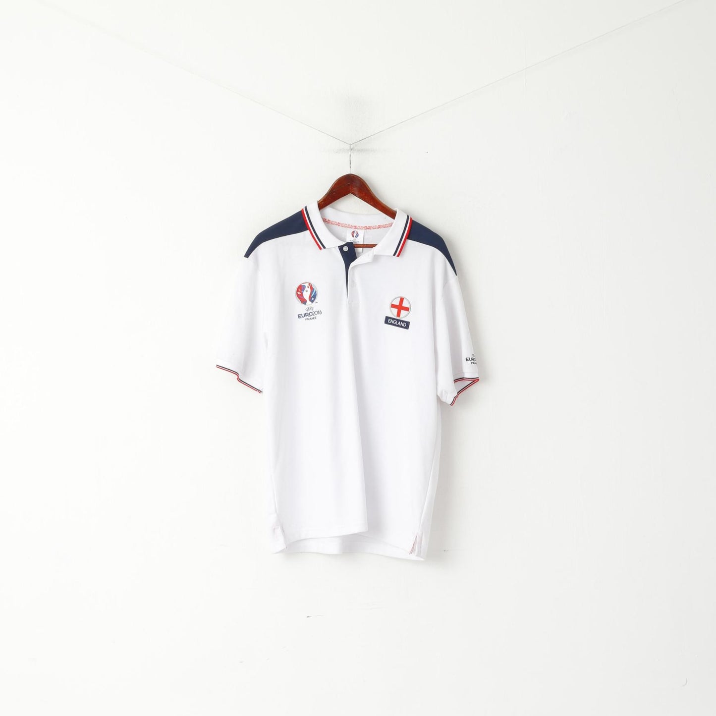 New UEFA Euro 2016 France Men XL Polo Shirt White Cotton England Official Top