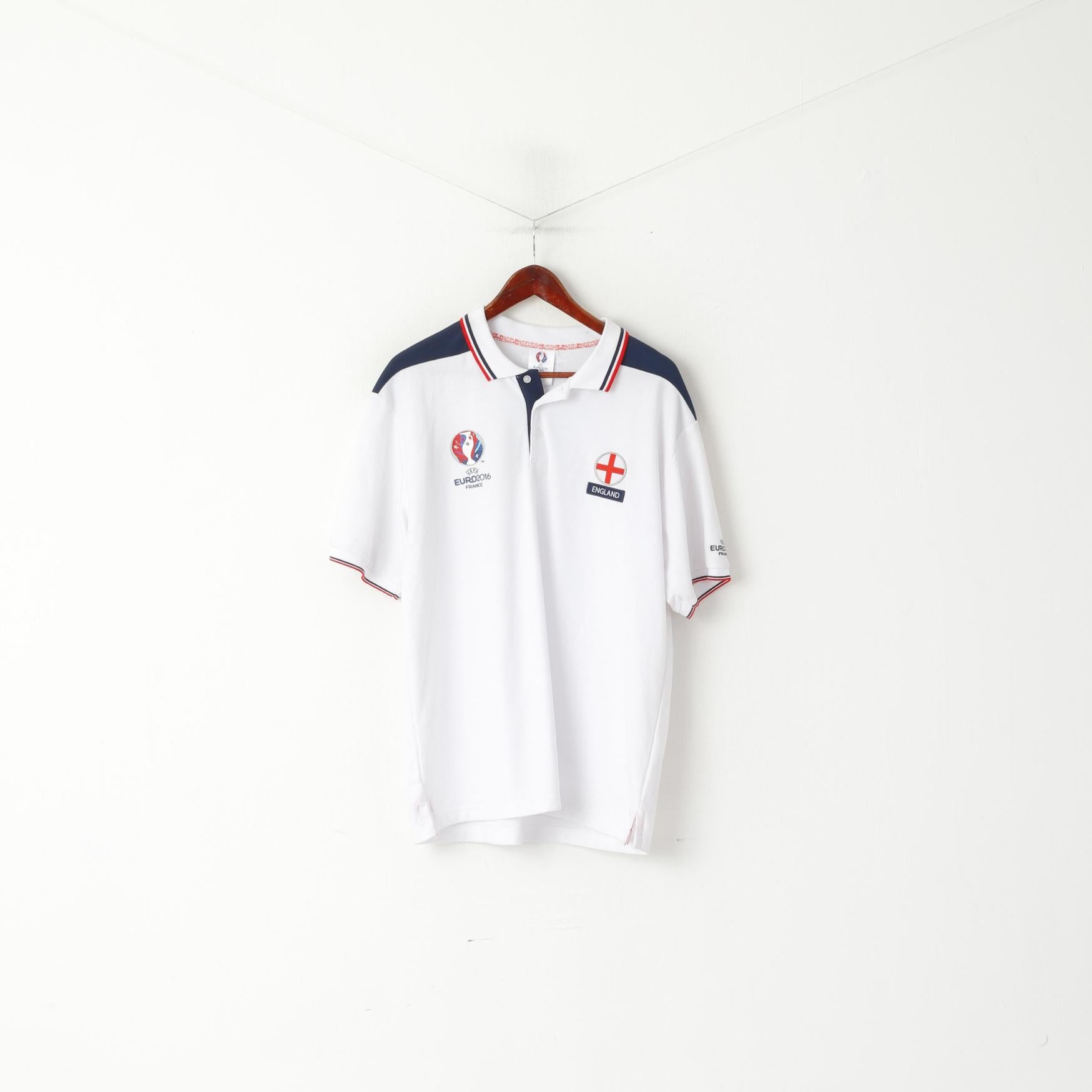 Nuova polo UEFA Euro 2016 Francia da uomo XL in cotone bianco Inghilterra Top ufficiale
