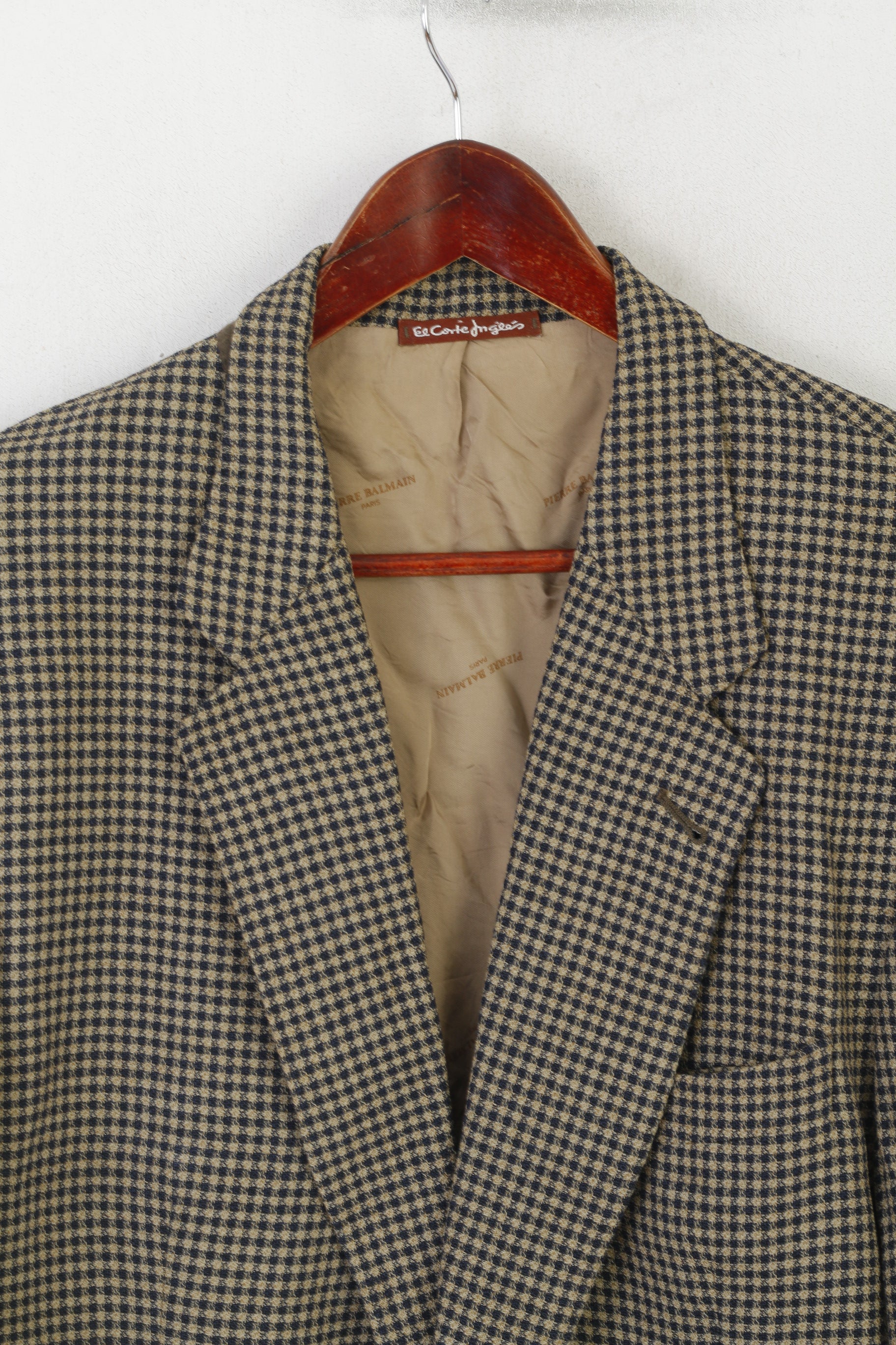 Pierre Balmain El Corte Ingles Homme 56 46 Blazer Marron Laine Check Vintage Top Suit Check Laine Marron