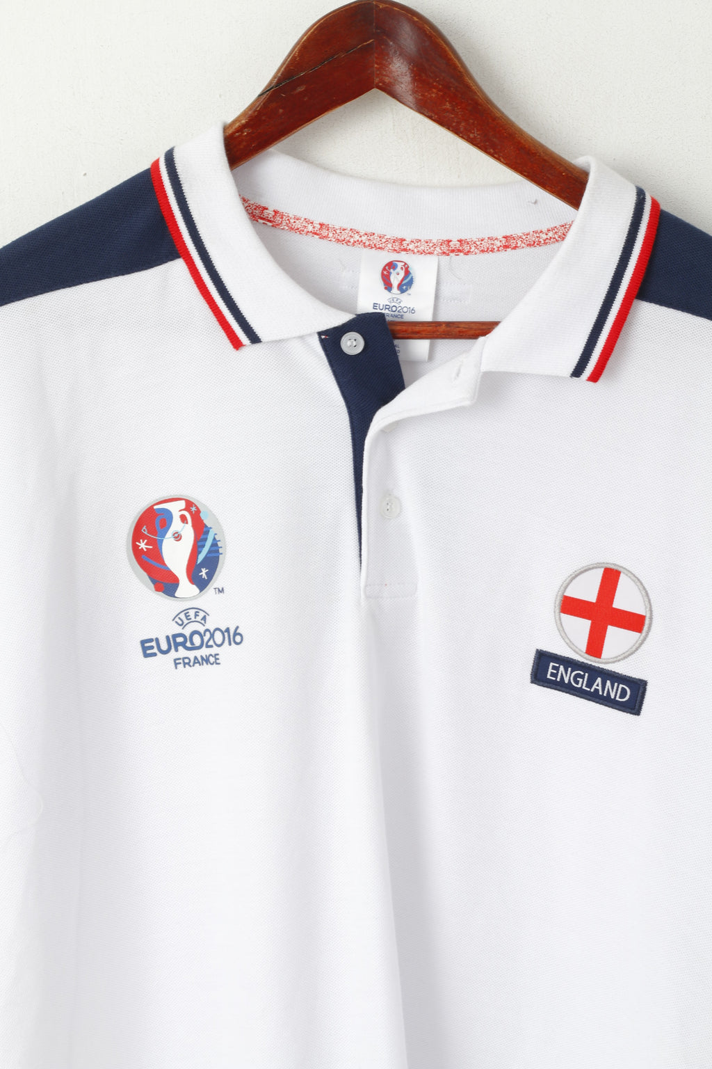 Nuova polo UEFA Euro 2016 Francia da uomo XL in cotone bianco Inghilterra Top ufficiale