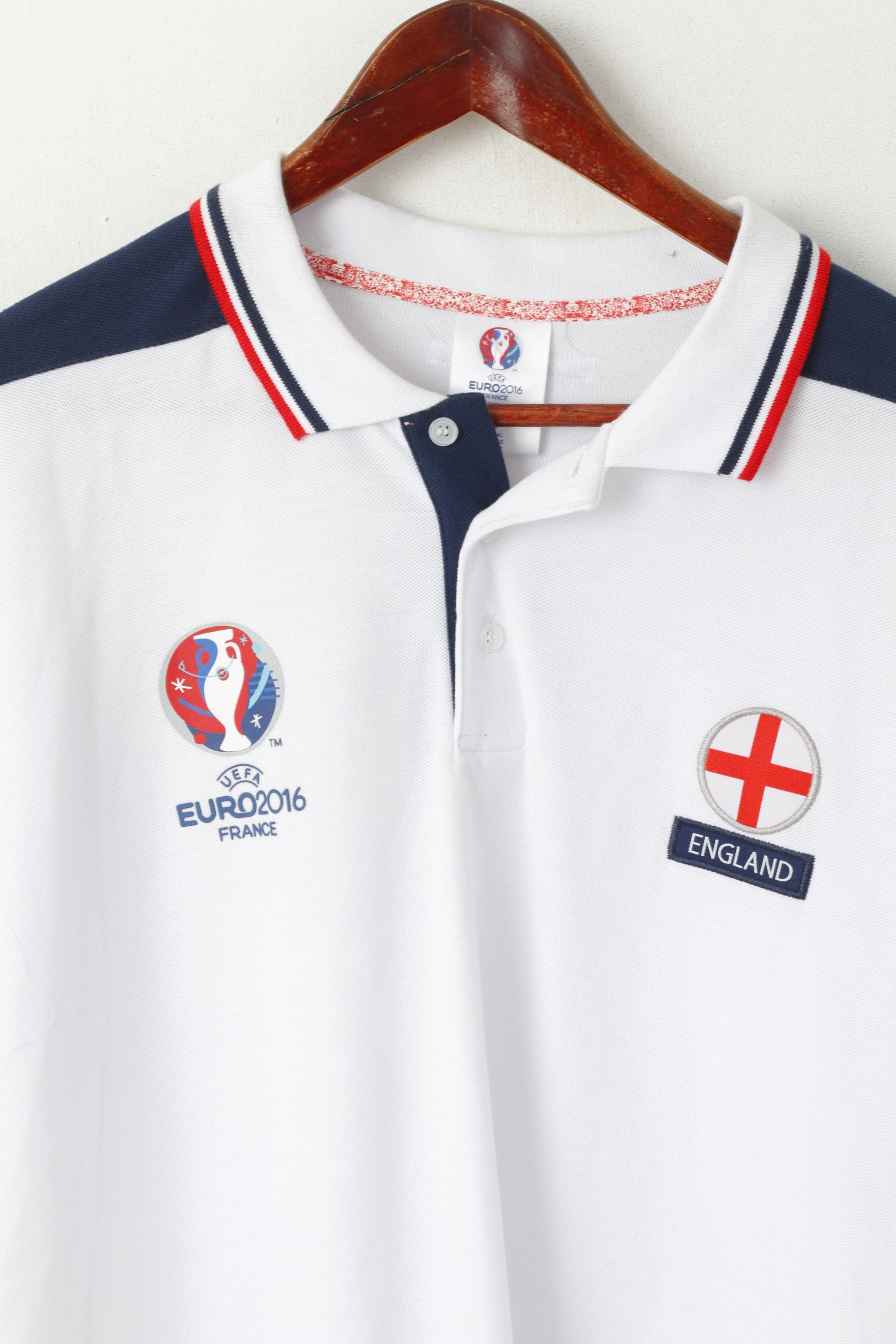 Nuova polo UEFA Euro 2016 Francia da uomo XL in cotone bianco Inghilterra Top ufficiale
