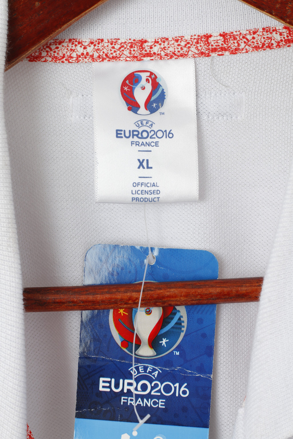 Nuova polo UEFA Euro 2016 Francia da uomo XL in cotone bianco Inghilterra Top ufficiale