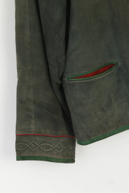 Zeiler Women 38 M Jacket Green Vintage Germany Velour Buttoned Shoulder Pads Top
