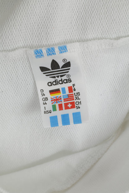 Adidas Men 54 M Sweatshirt White Cotton V Neck Vintage Classic Blouse Top