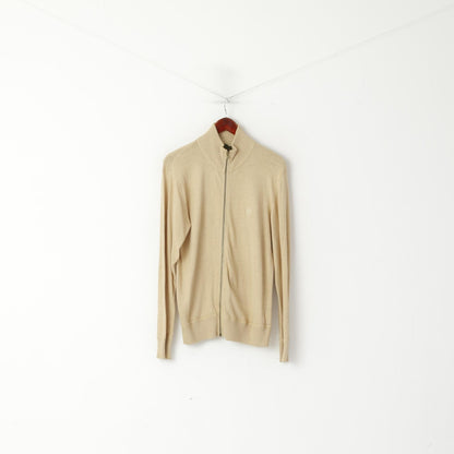 Timberland Men S Sweater Beige Full Zipper Cardigan Linen Cotton Blend Knitwear