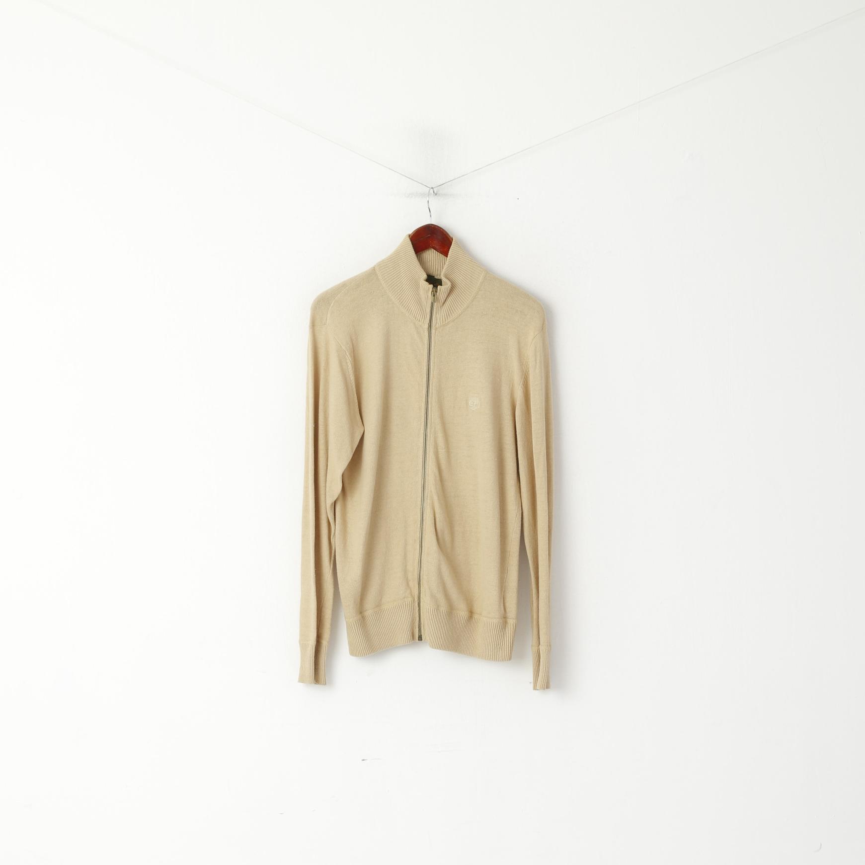 Timberland Uomo Maglione Beige Cardigan con cerniera intera Maglieria in misto cotone e lino