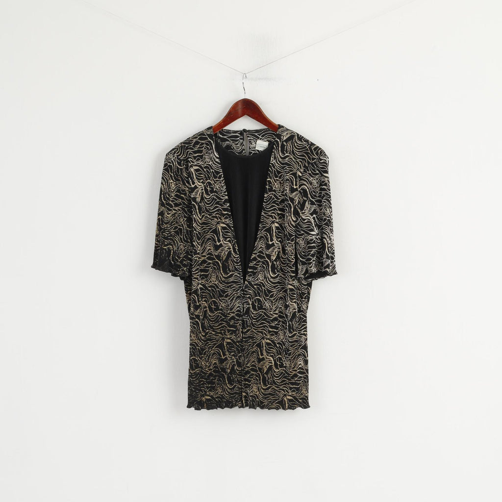 CANADA C&amp;A Femmes 14 42 Chemise Noir Or Imprimé Élégant Haut À Manches Courtes