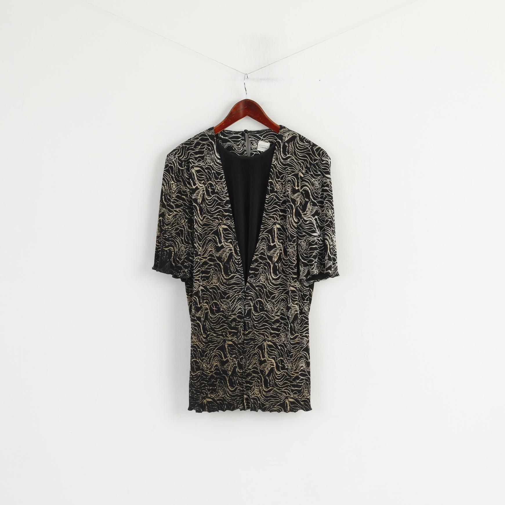 CANADA C&amp;A Femmes 14 42 Chemise Noir Or Imprimé Élégant Haut À Manches Courtes