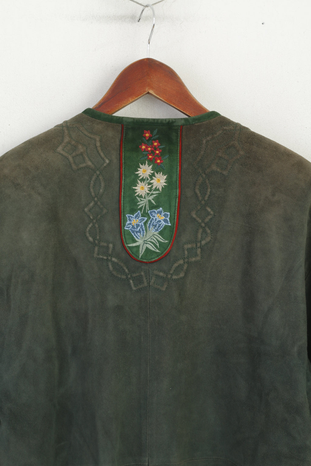 Zeiler Women 38 M Jacket Green Vintage Germany Velour Buttoned Shoulder Pads Top