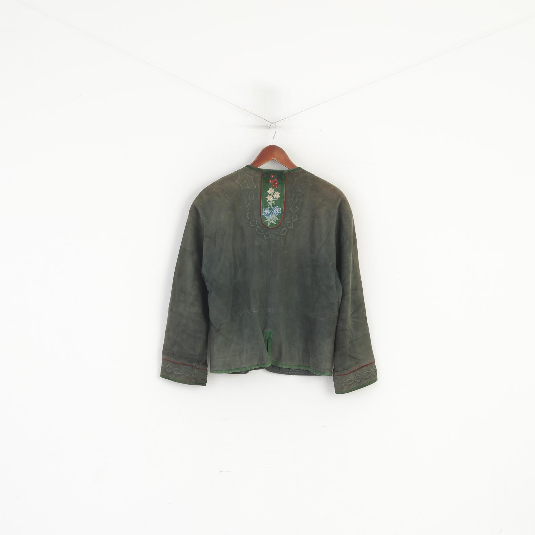 Zeiler Women 38 M Jacket Green Vintage Germany Velour Buttoned Shoulder Pads Top