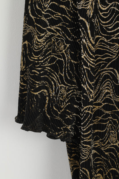 CANADA C&A Women 14 42 Shirt Black Gold Printed Elegant Short Sleeve Top