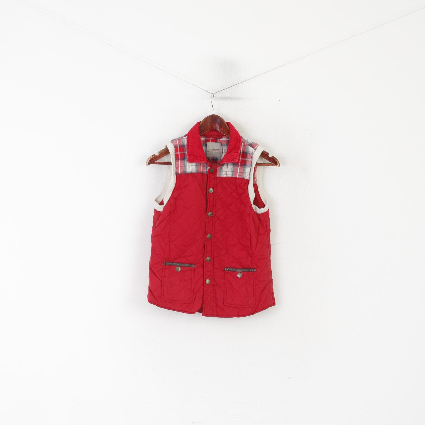 River Island Women 10 S Bodywarmer Red Check Nylon Quilted Snaps Vest