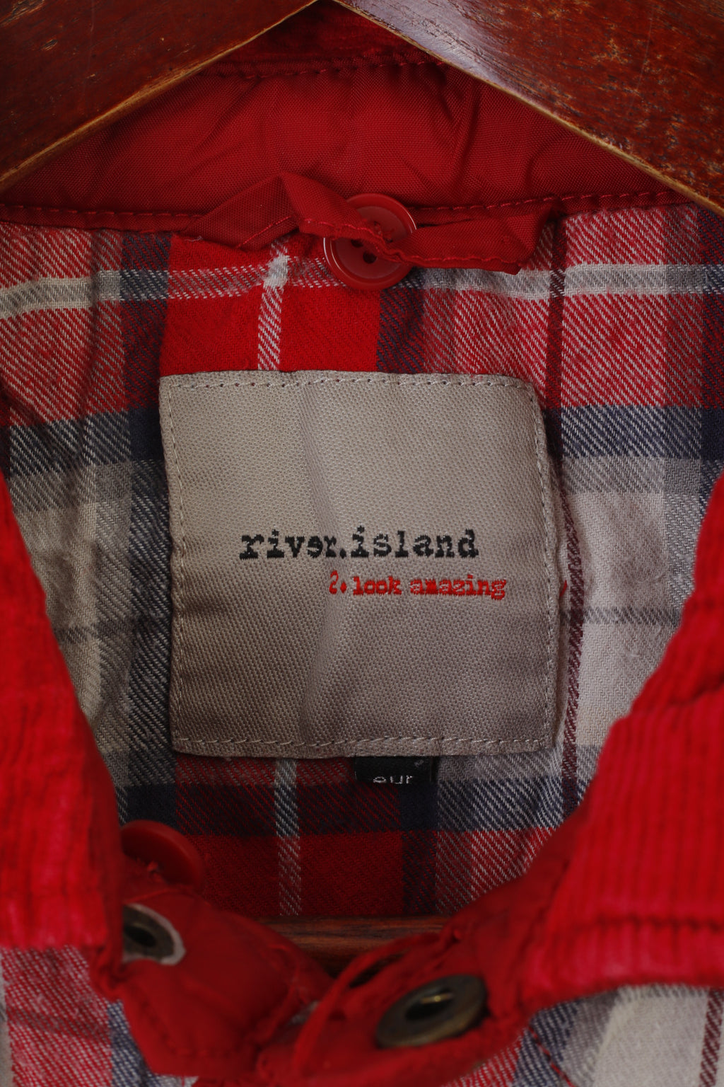 River Island Women 10 S Bodywarmer Gilet matelassé en nylon à carreaux rouges avec boutons-pression