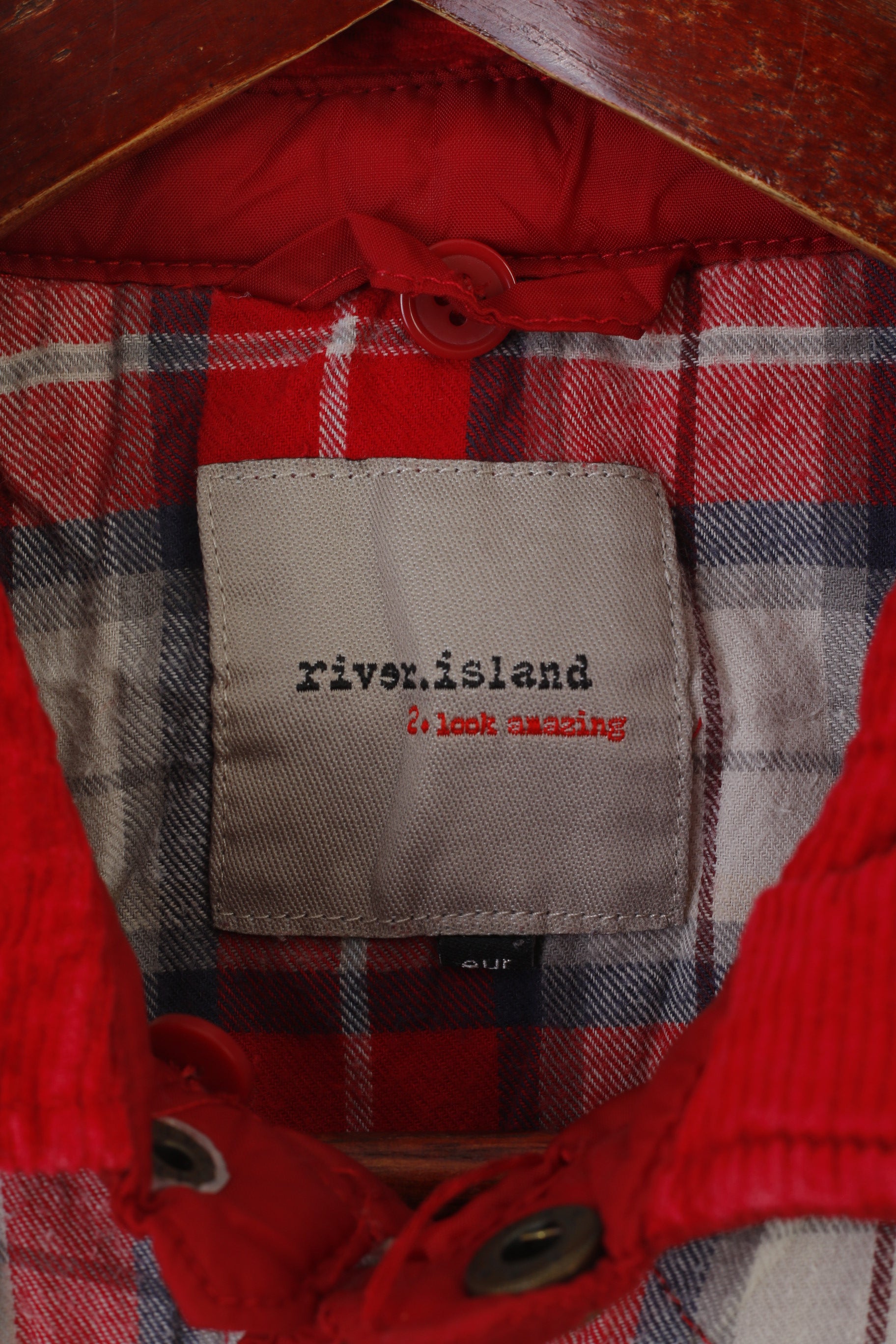 River Island Women 10 S Bodywarmer Red Check Nylon Quilted Snaps Vest