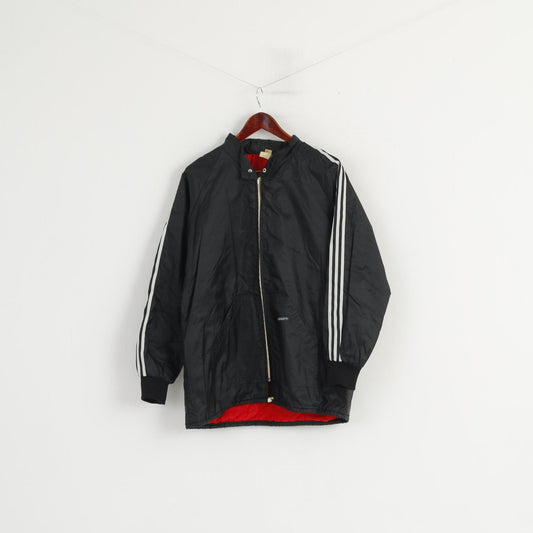 Adidas Men M Jacket Vintage 80s Black Nylon Full Zipper Hidden Hood Oldschool Top