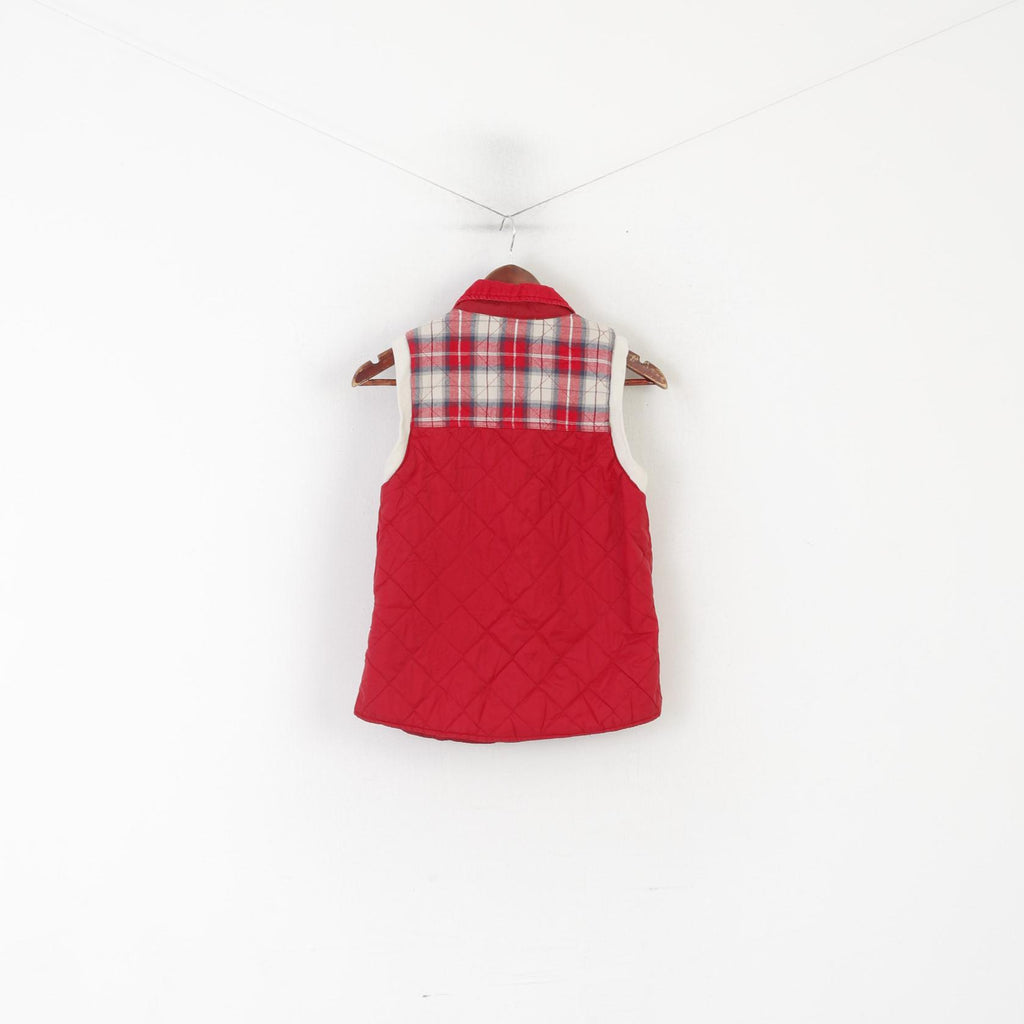 River Island Women 10 S Bodywarmer Gilet matelassé en nylon à carreaux rouges avec boutons-pression