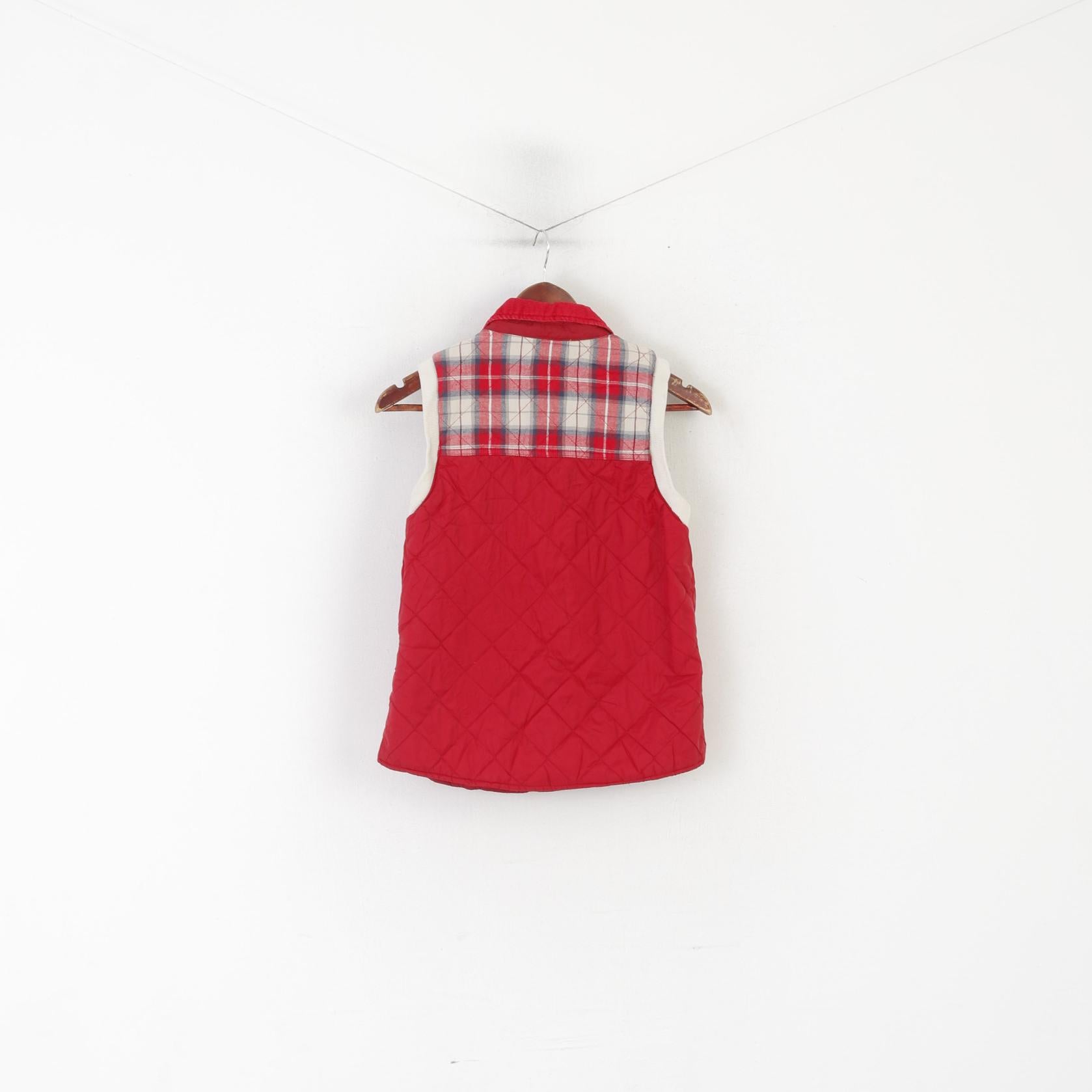 River Island Women 10 S Bodywarmer Red Check Nylon Quilted Snaps Vest