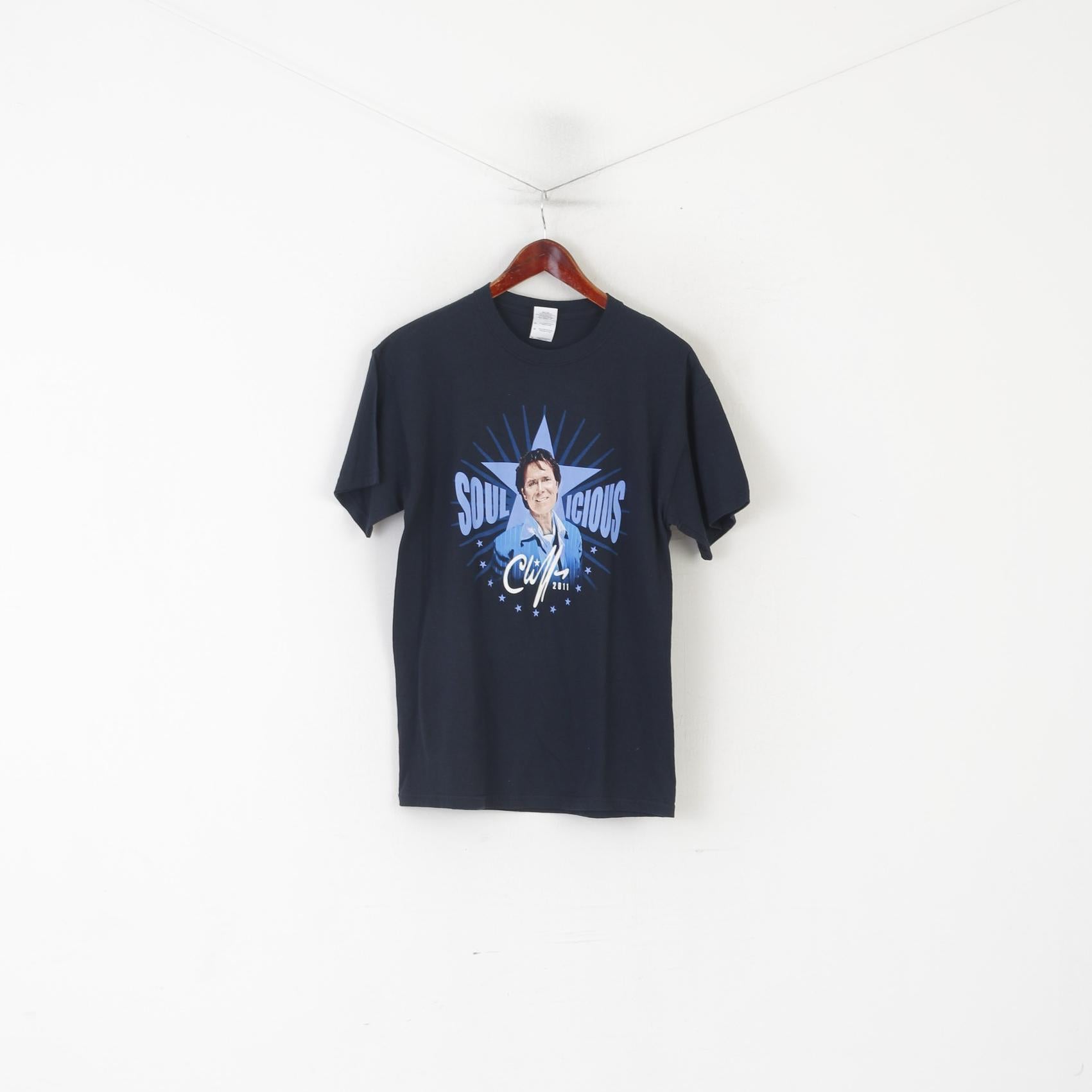 Gildan Men M Shirt Navy Cotton Graphic Soulicious Cliff Richard 2011 Top