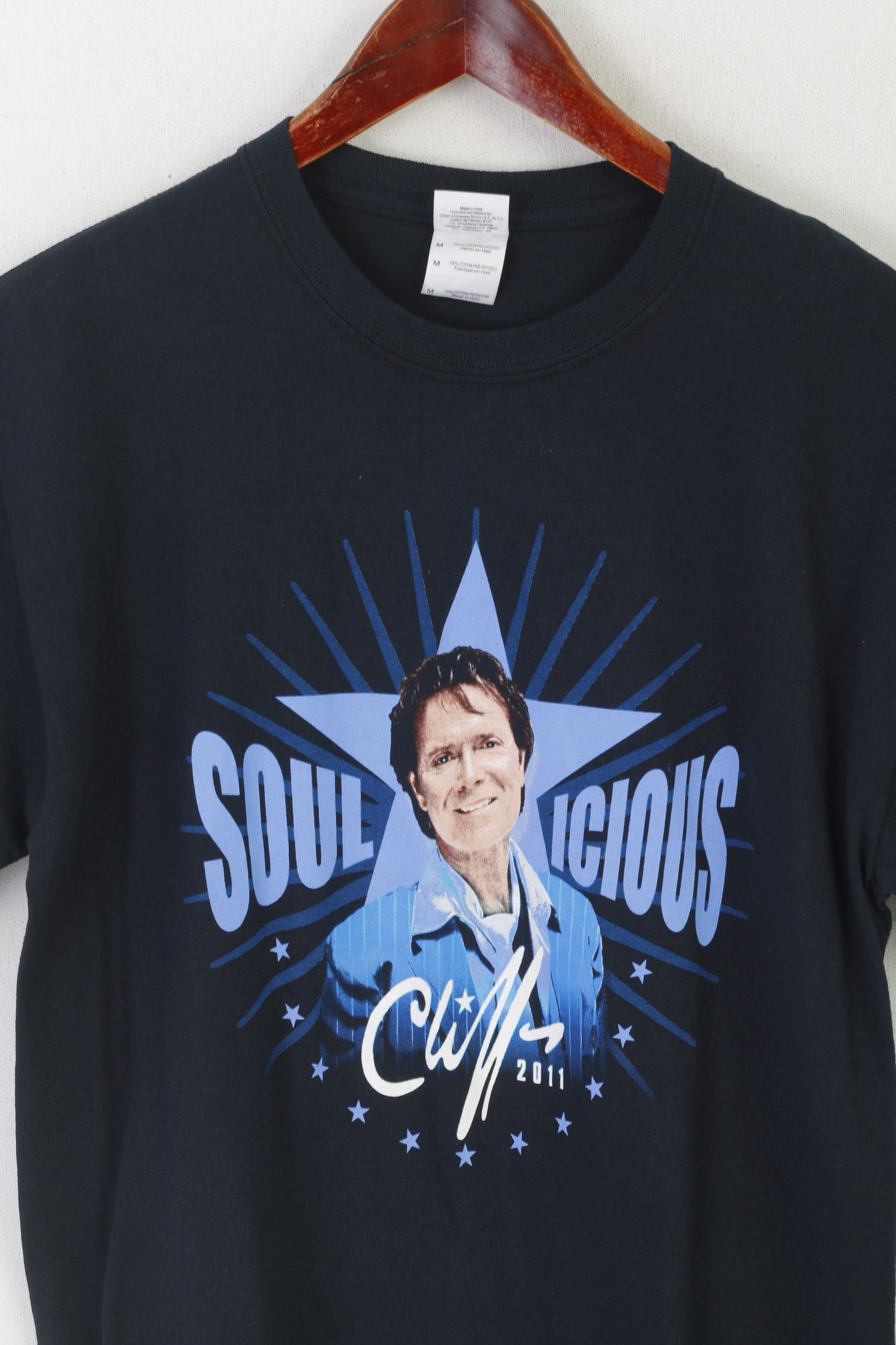 Gildan Men M Shirt Navy Cotton Graphic Soulicious Cliff Richard 2011 Top