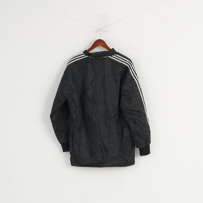 Adidas Men M Jacket Vintage 80s Black Nylon Full Zipper Hidden Hood Oldschool Top