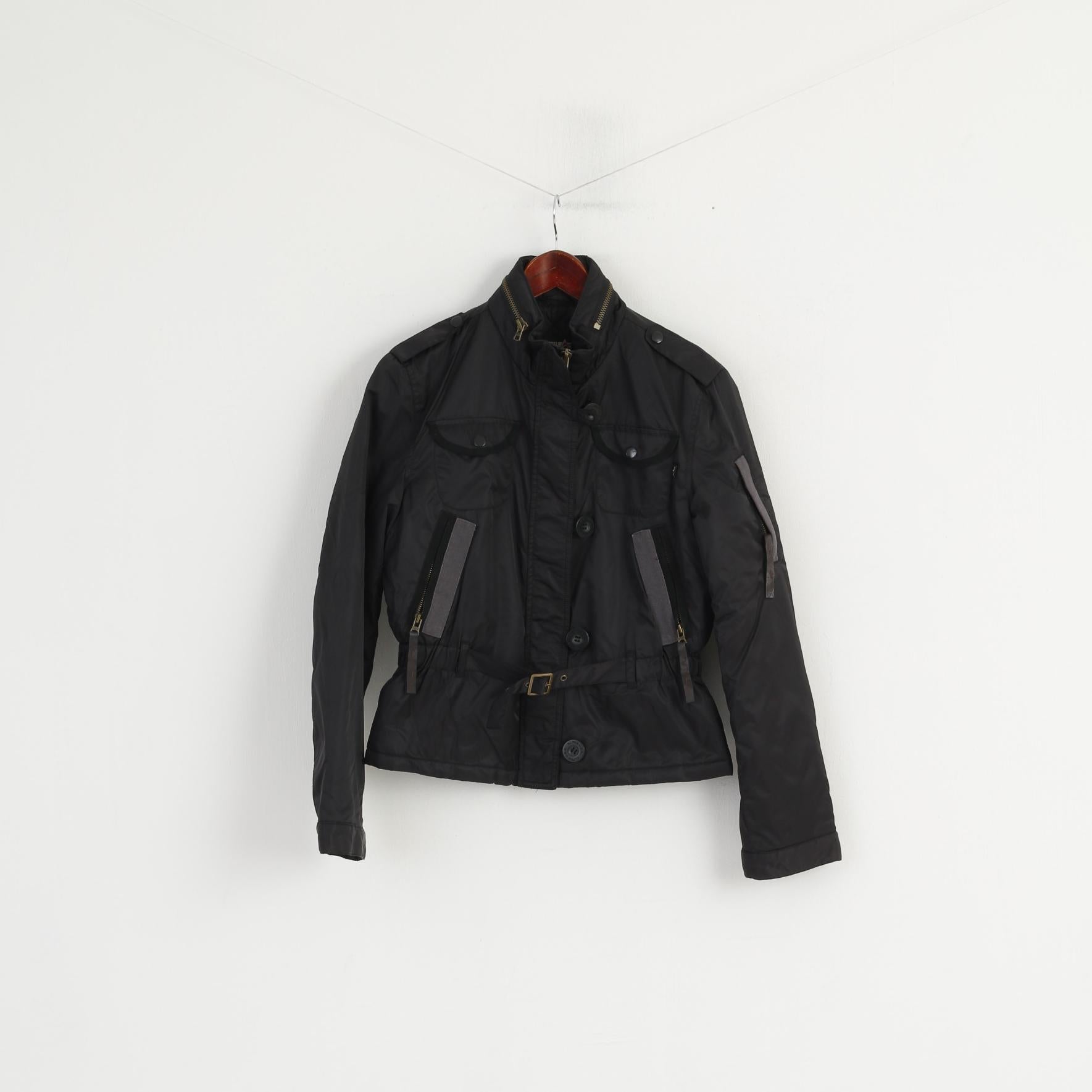 Alpha Industries Veste M pour femme Noir Biker Nylon imperméable rembourré avec capuche cachée