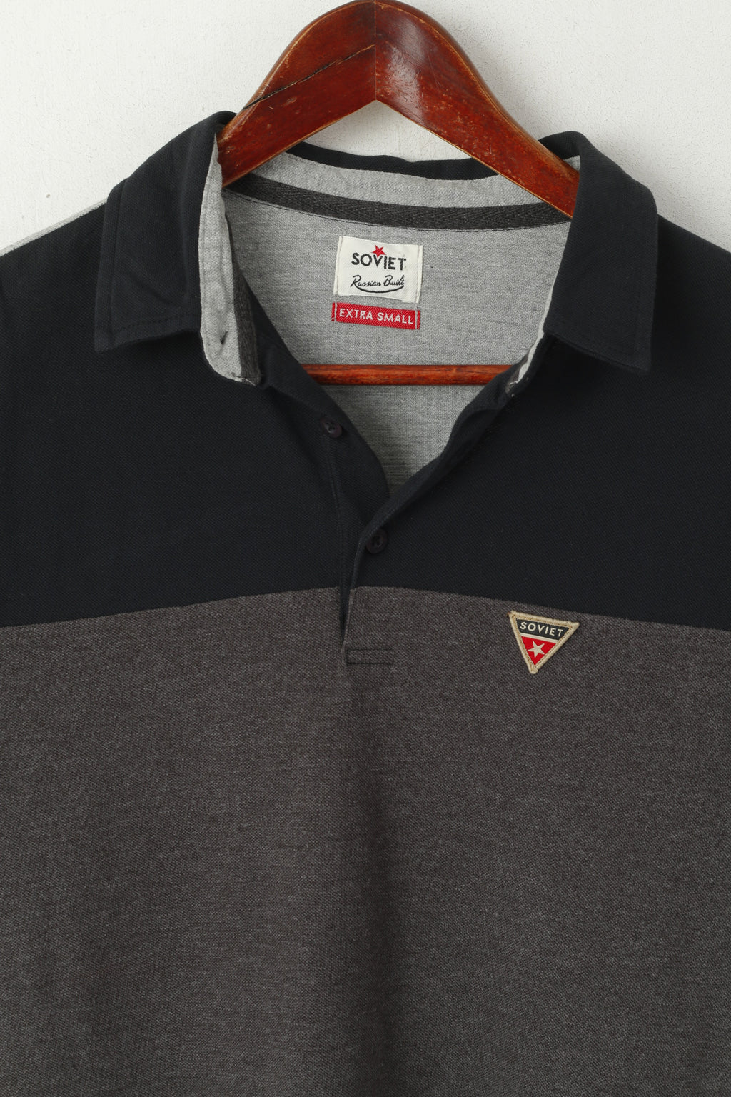 Polo soviétique XS pour hommes, en coton rayé gris, haut avec Logo classique de construction russe