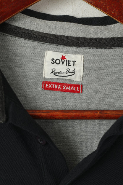 Polo sovietica XS da uomo in cotone a righe grigie, top classico con logo russo