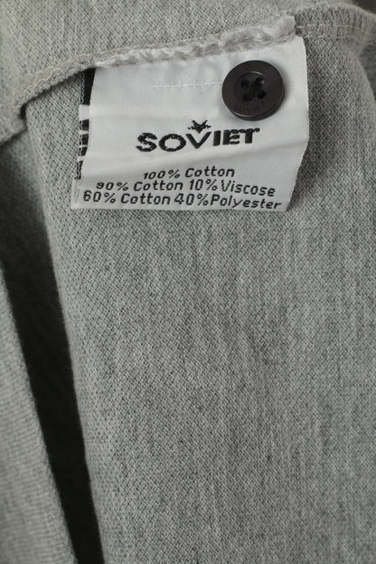 Polo sovietica XS da uomo in cotone a righe grigie, top classico con logo russo