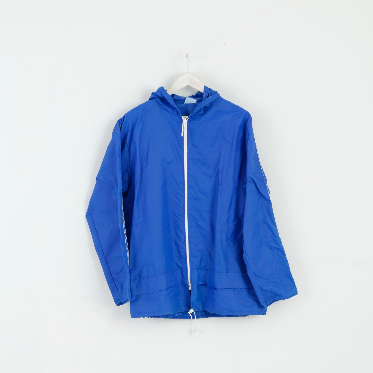 Vintage Men M Rain Jacket Blue Nylon Hooded Zip Up Lightweight Top