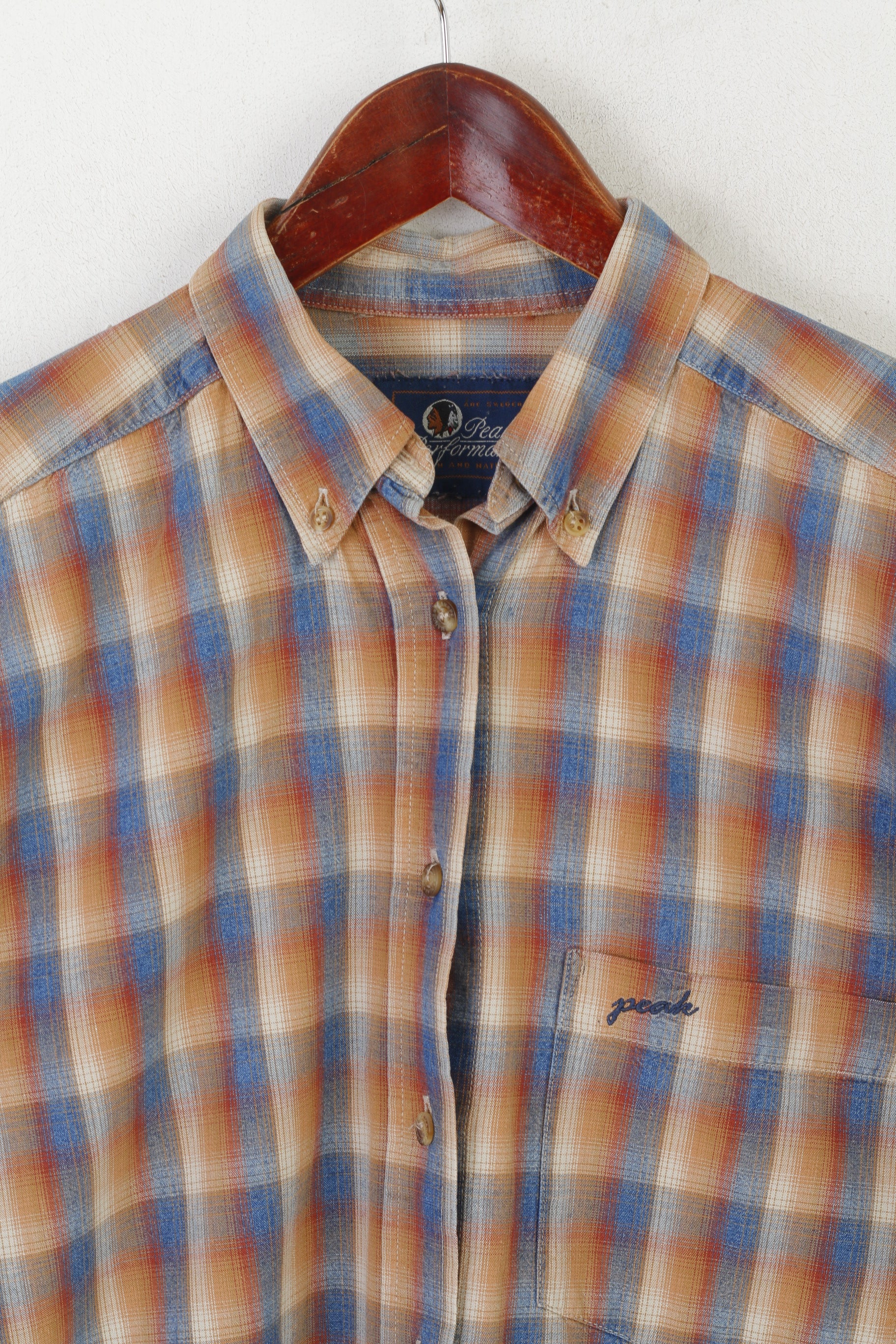 Peak Performance Women M Casual Shirt Brown Faded Check Cotton Outdoor Top