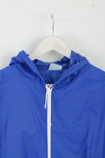 Vintage Men M Rain Jacket Blue Nylon Hooded Zip Up Lightweight Top