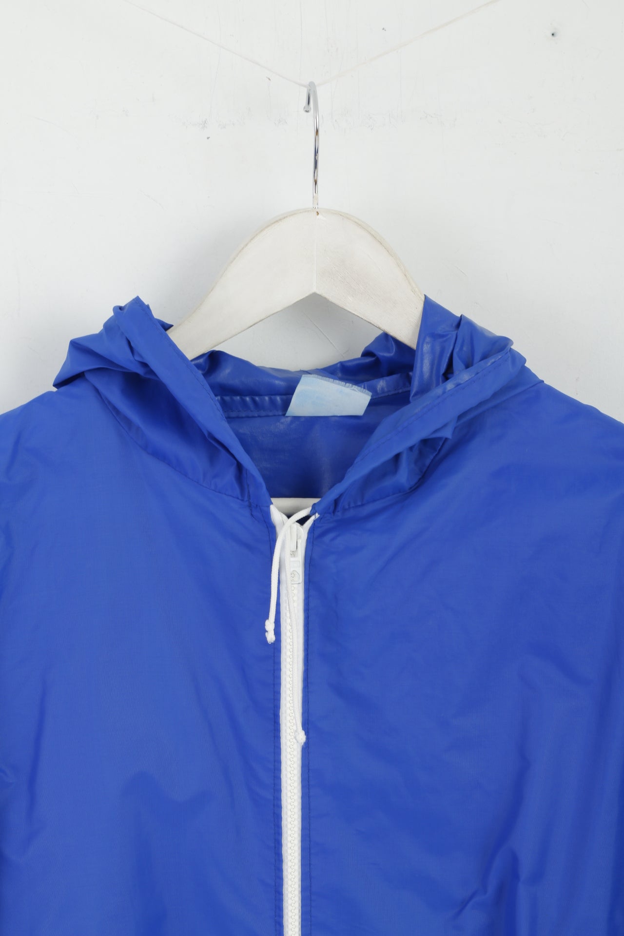 vintage Hommes M Veste de Pluie Bleu Nylon Capuche Zip Up Haut Léger