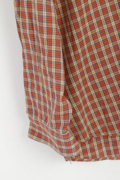 Camicia casual XXL da uomo Globe Trotter Top a maniche lunghe in cotone vintage con quadri beige rossi