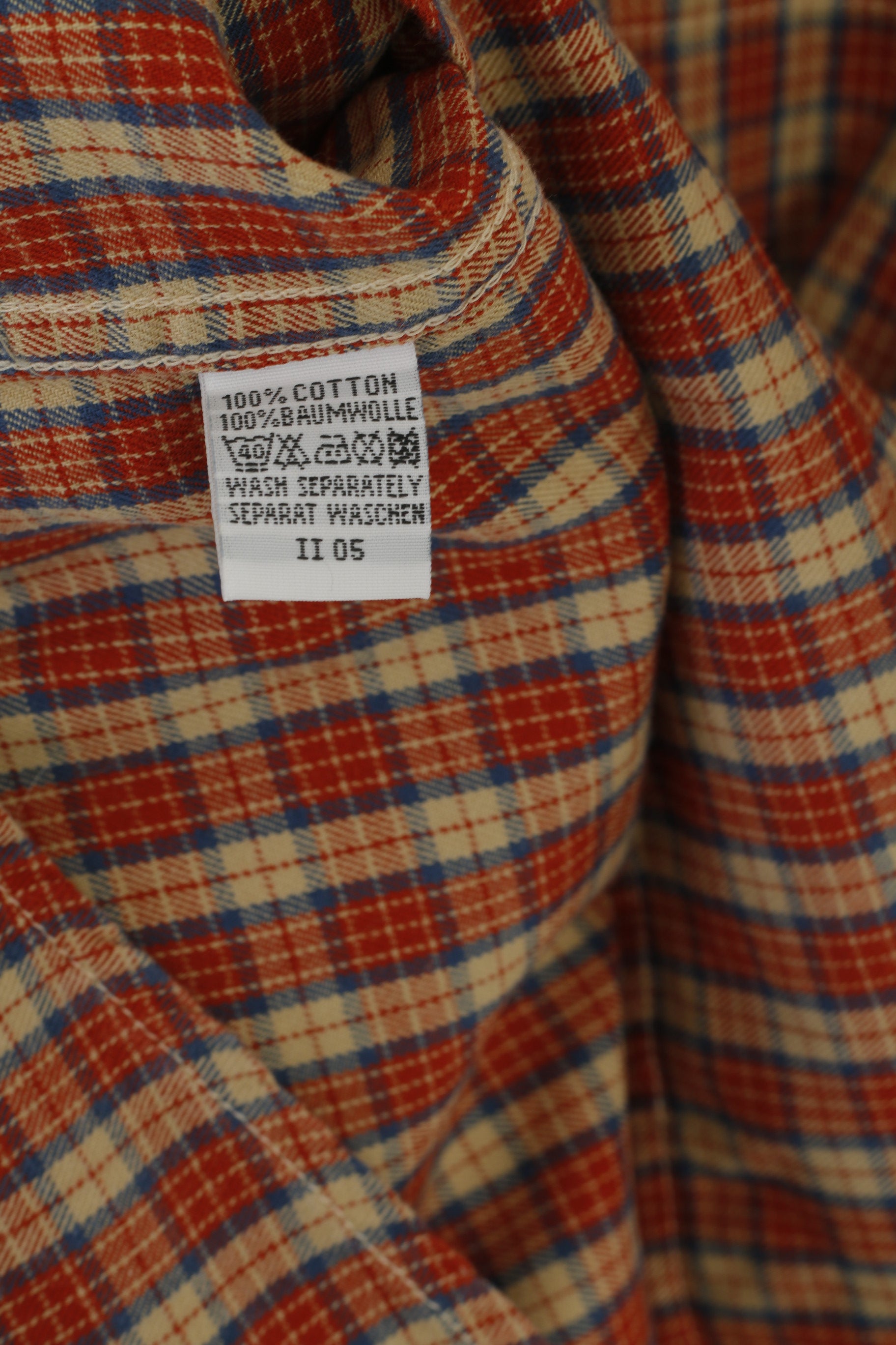 Globe Trotter Homme XXL Chemise décontractée Beige Rouge Carreaux Vintage Coton Haut à Manches Longues