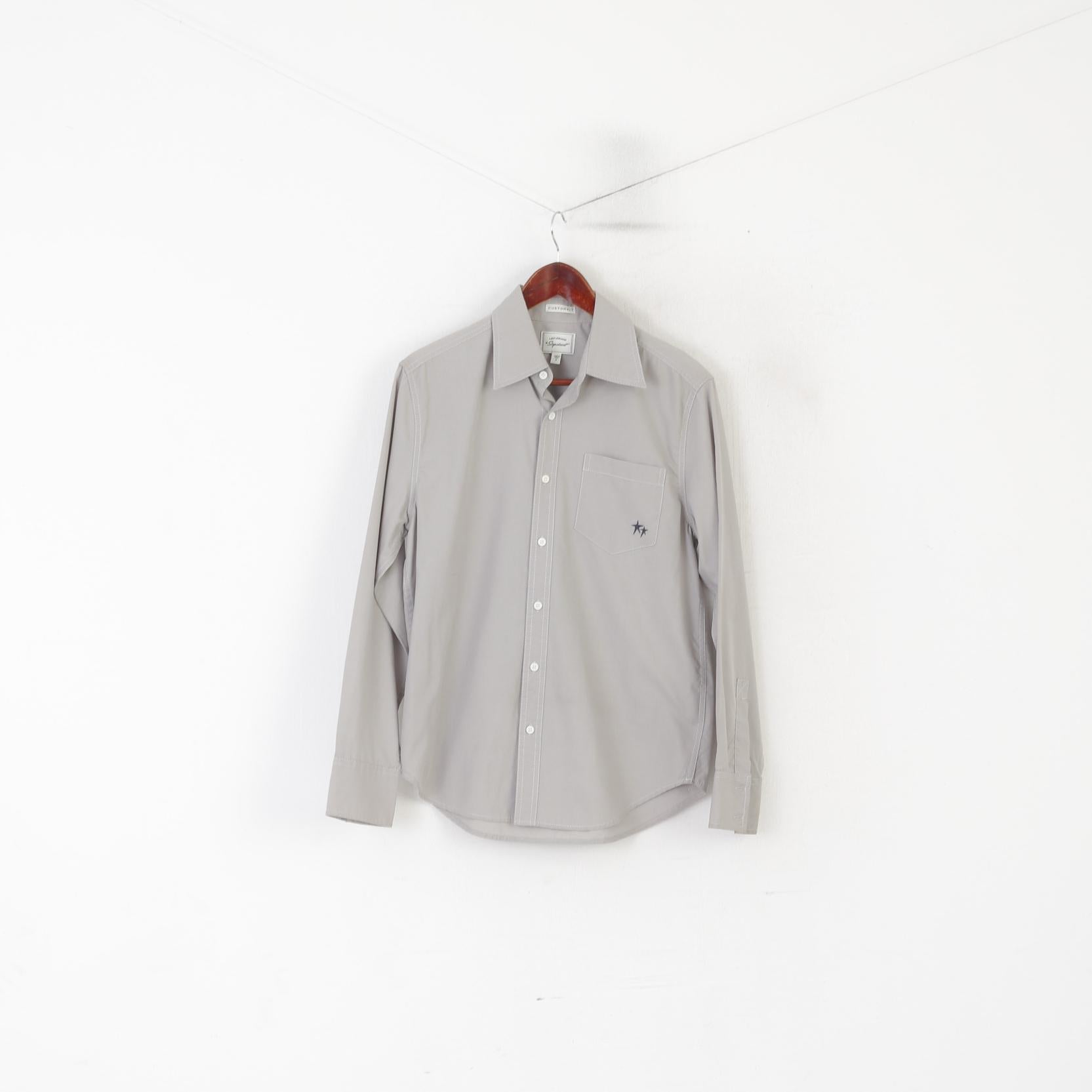 Levi's Signature Men S Casual Shirt Gray Cotton Custom Fit Long Sleeve Pocket Top