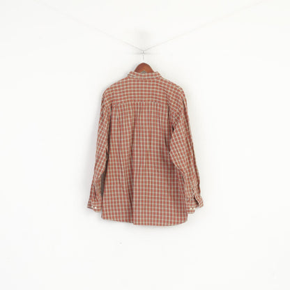 Globe Trotter Men XXL Casual Shirt Beige Red Check Vintage Cotton Long Sleeve Top