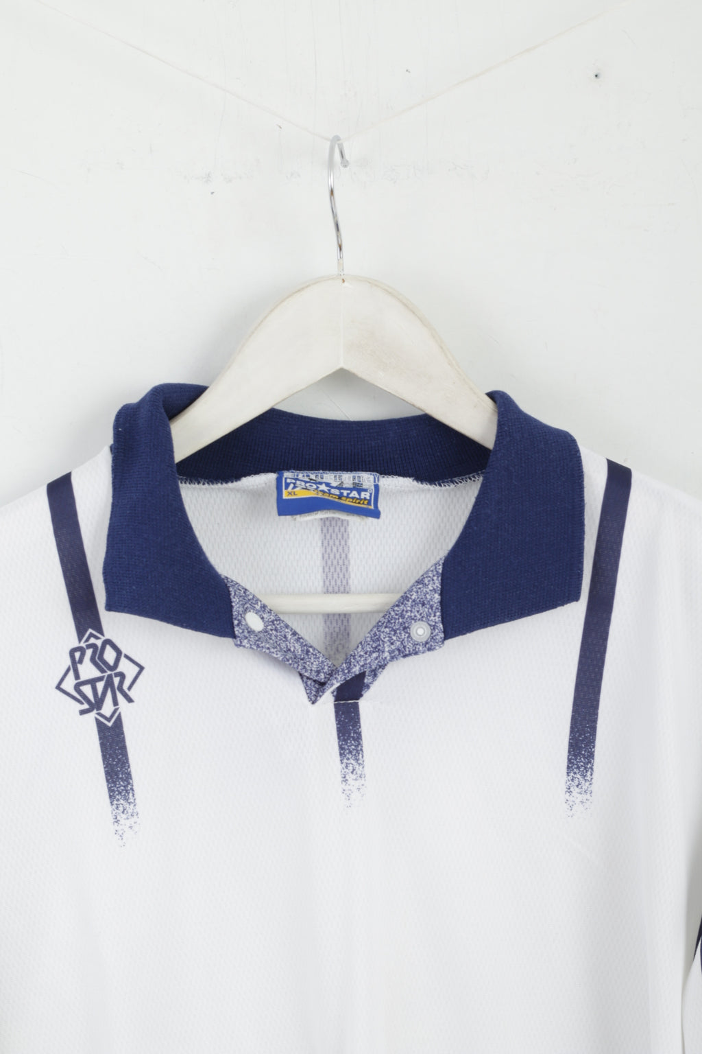 PROSTAR Team Spirit Men XL Polo Shirt White Football Long Sleeve Retro Top