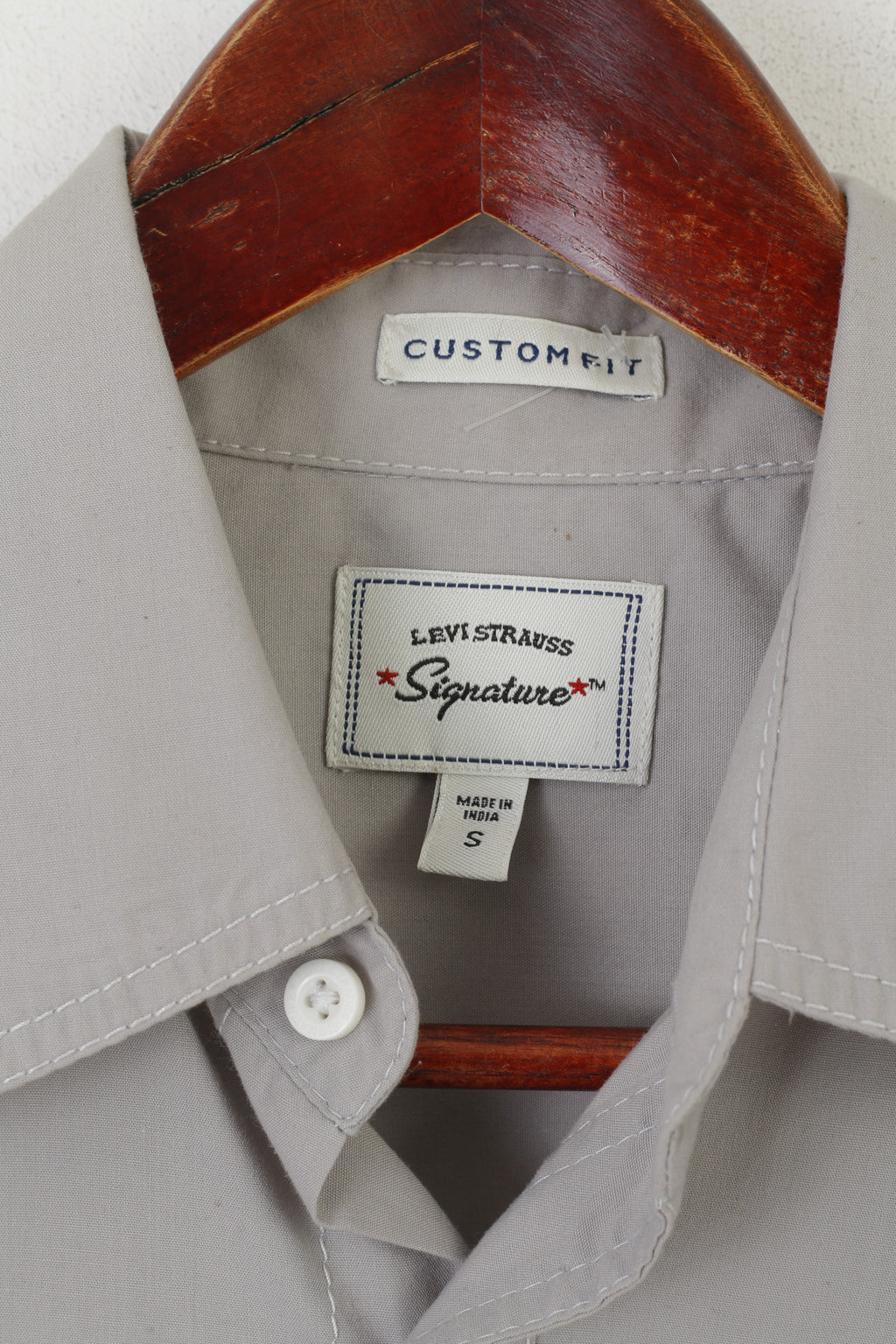 Levi's Signature Men S Casual Shirt Gray Cotton Custom Fit Long Sleeve Pocket Top