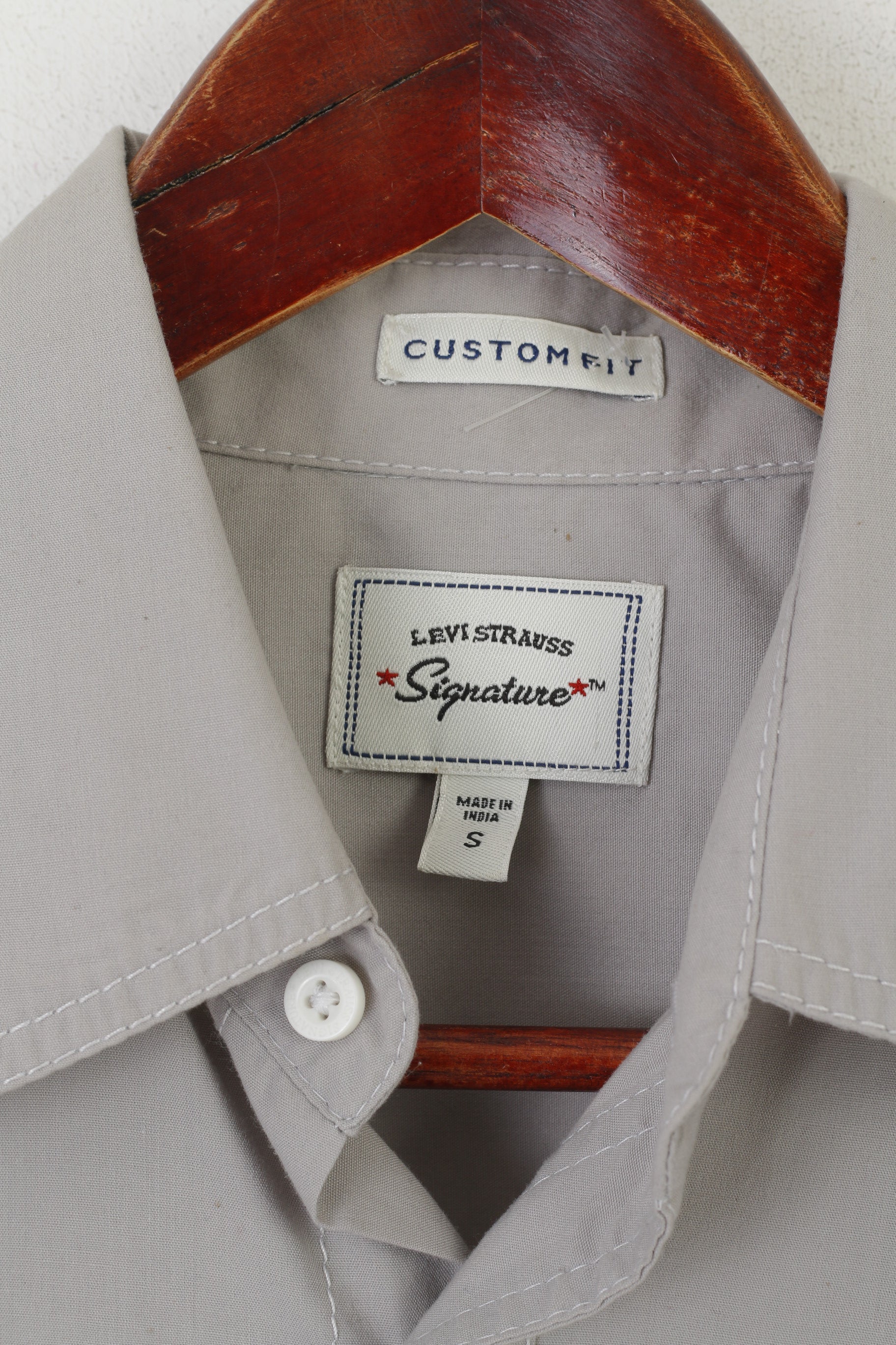 Levi's Signature Men S Casual Shirt Gray Cotton Custom Fit Long Sleeve Pocket Top