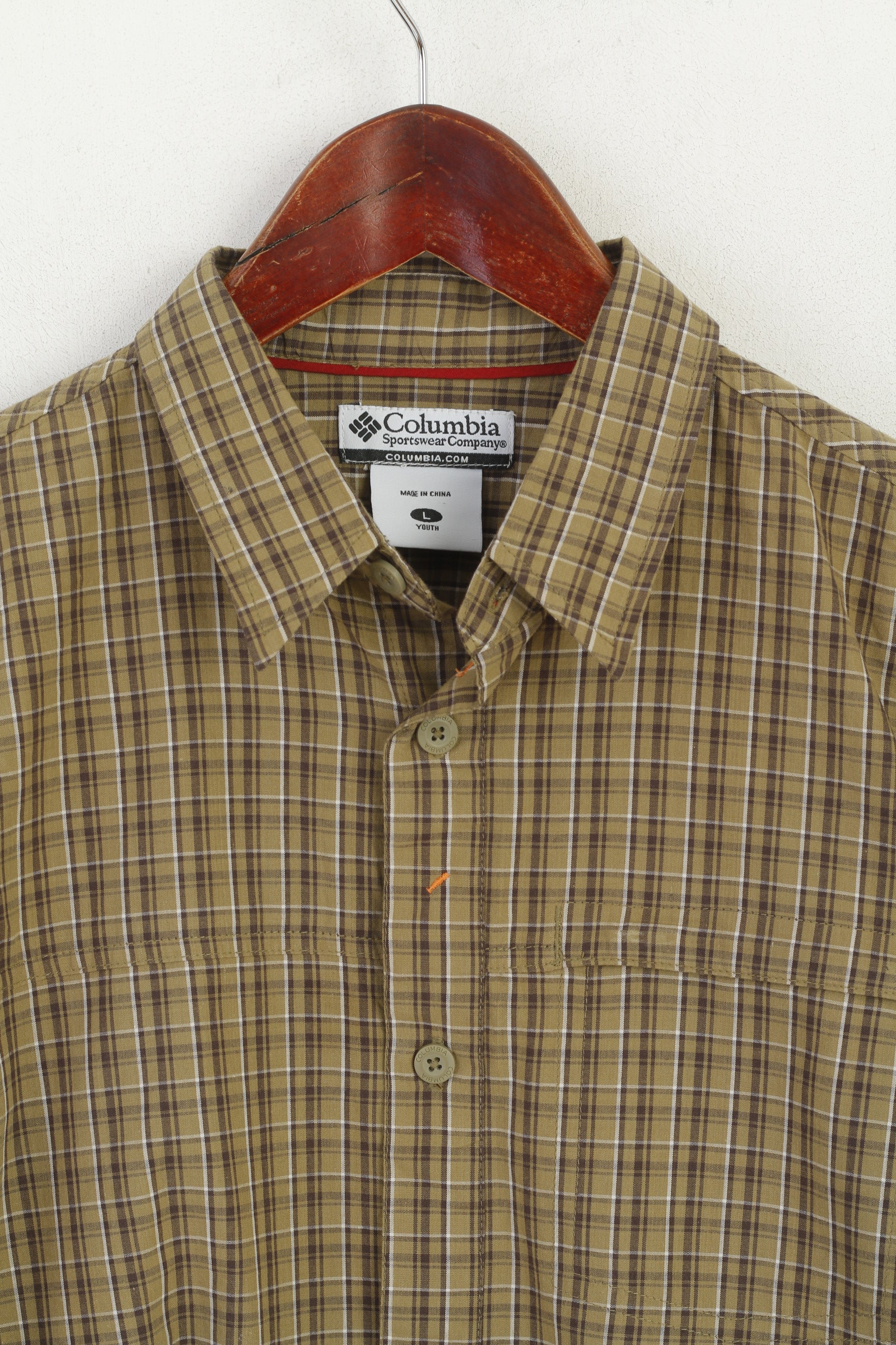 Columbia Sportswear Company Youth L 12 Age Casual Shirt Check Khaki Cotton Top