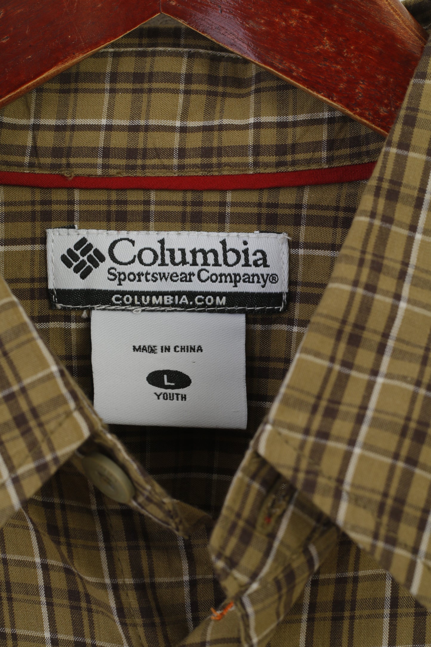 Columbia Sportswear Company Youth L 12 Age Casual Shirt Check Khaki Cotton Top