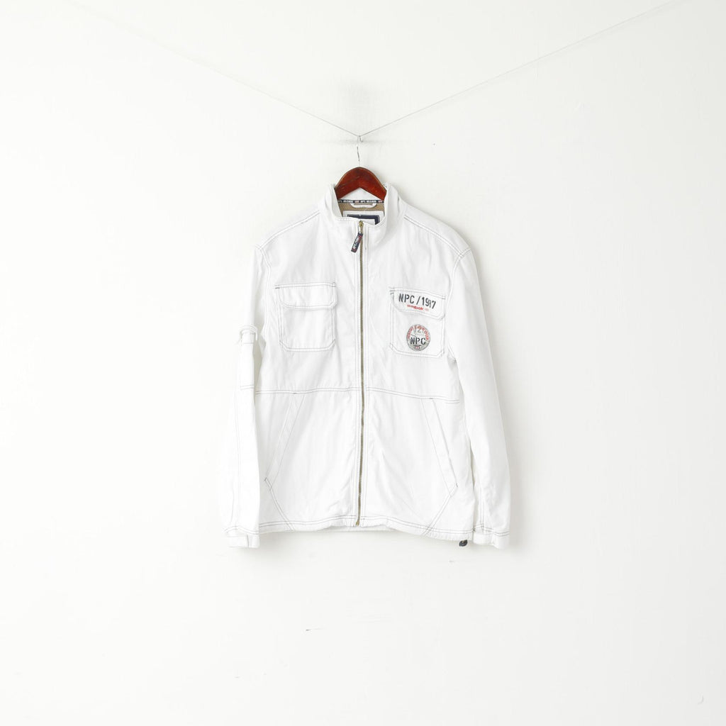 Reebok Hommes M Veste Blanc Coton NPC Newport Classique Zip Up Léger Vintage Top