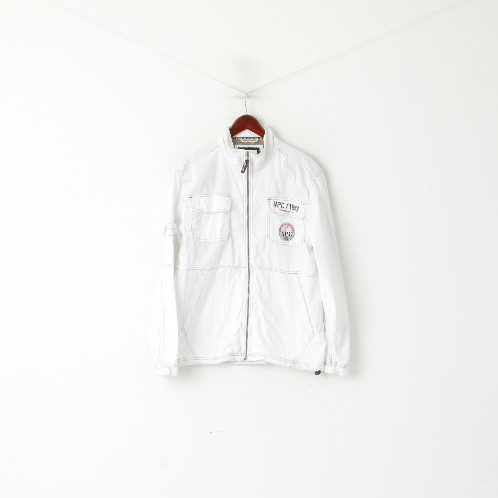 Reebok Hommes M Veste Blanc Coton NPC Newport Classique Zip Up Léger Vintage Top
