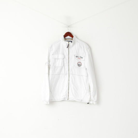 Reebok Men M Jacket White Cotton NPC Newport Classic Zip Up Lightweight Vintage Top